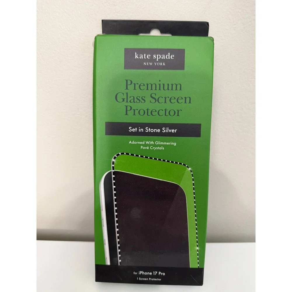 Kate Spade Screen Protector iPhone 17 Pro Silver Pavé Crystal NWT